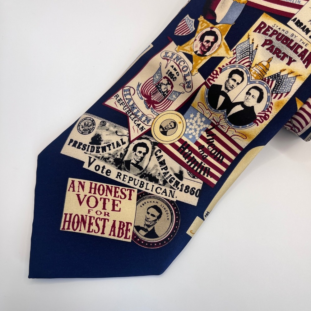 Museum Artifacts Tie Mens One Size Blue Excellent Abraham Lincoln 1860 Campaign